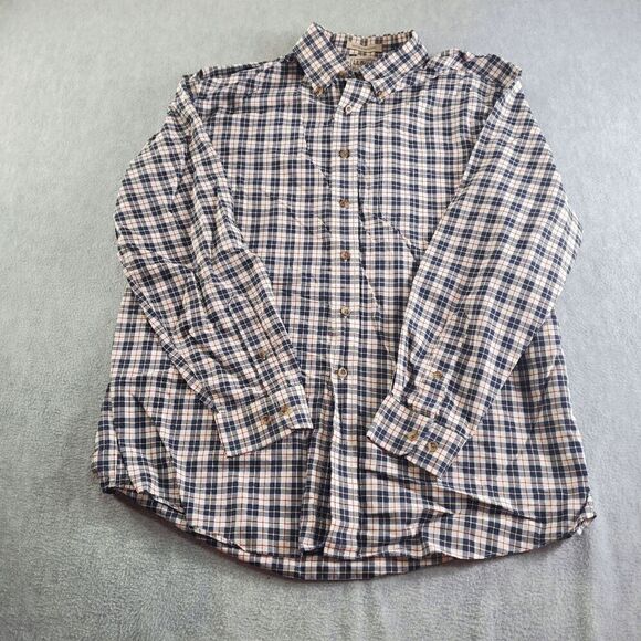 LL Bean Shirt Mens Large Reg Blue Plaid Wrinkle- Resistant Long Sleeve Button Up - Picture 1 of 9